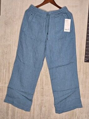 Athleta Retreat Linen Wide Leg Pants Size 8 Blue